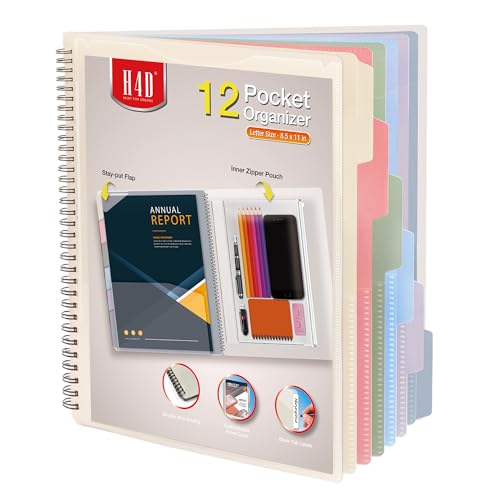 H4D 12 Pocket Morandi Color Spiral Multi Pocket Folder Poly Project Organizer - Image 1