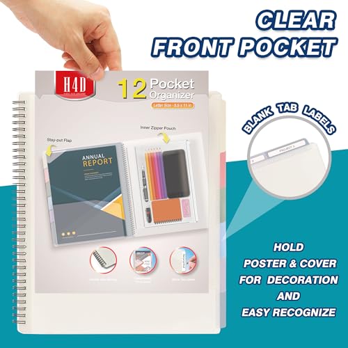 H4D 12 Pocket Morandi Color Spiral Multi Pocket Folder Poly Project Organizer - Image 2