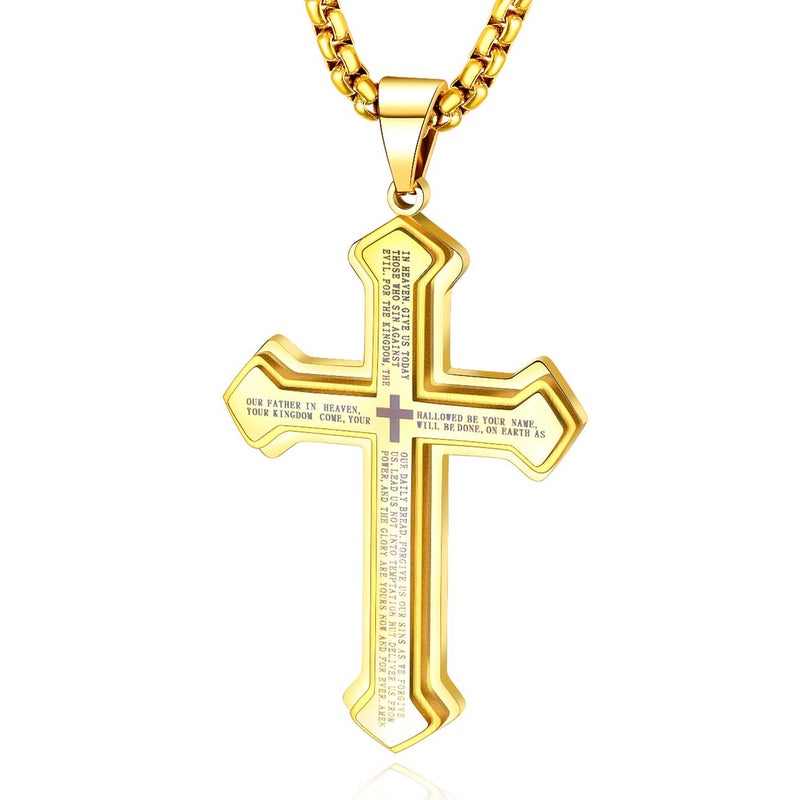 OLEVS Gold Mens Cross Pendant Necklace Large Stainless Steel Cross Pendant Necklace for Men - Image 1