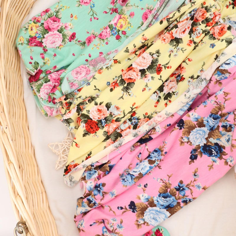 DRESHOW BQUBO Floral Swaddles for Baby Girl Newborn Receiving Blanket with Bow Hat Mittens Wooden Birth Announcement Card Set Baby Floral Print Swaddle Nursery Swaddle Wrap - Image 5