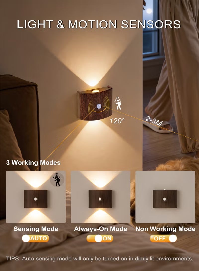 FUOE 2-Pack Rechargeable Motion Sensor Night Light, Magnetic LED Light, Wireless, Automatic Switch, Tri-color Light, Perfect for Hallways, Closets, Bathrooms, Staircases, Kitchens, and Other Places. - Image 2