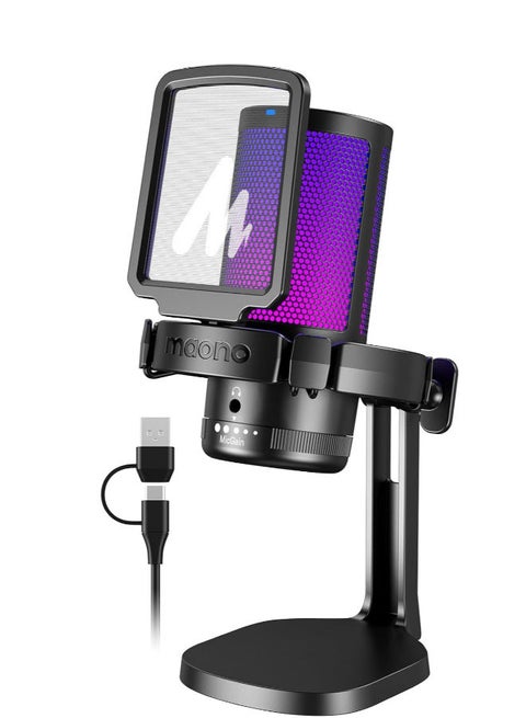 DGM20 Gaming Microphone for PC with Noise Cancellation USB Condenser Mic for Computer, Mac, Laptop, PS5, RGB Lights, Mute, Gain, Monitoring for Streaming, Podcast, Twitch, YouTube, Discord, GamerWave