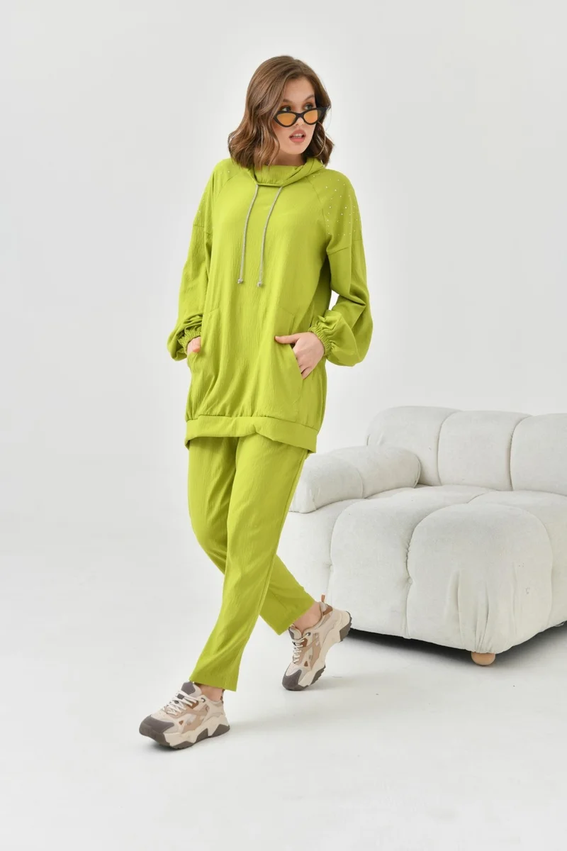 Garmi Women's Hooded Stone Detail Set Olive