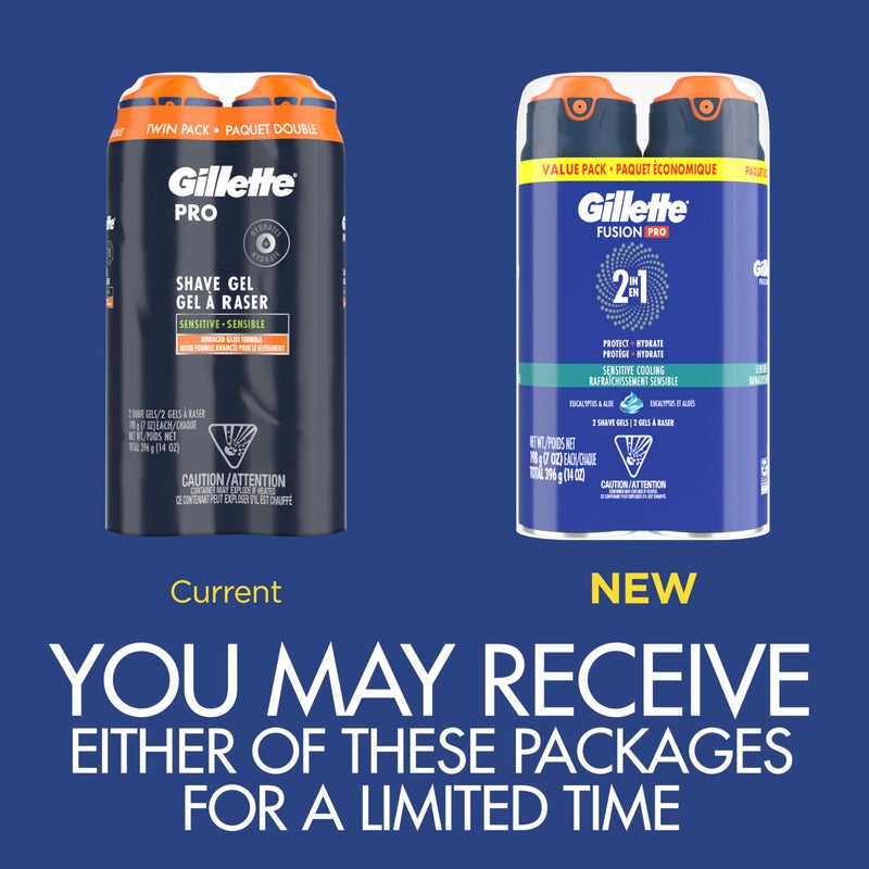 Gillette جيل حلاقة جيليت برو للرجال يبرد لتهدئة البشرة ويرطب الشعر الوجه، عبوة مزدوجة - إجمالي 14 أونصة، جل حلاقة بروغلايد الحساس 2 في 1 - Image 2