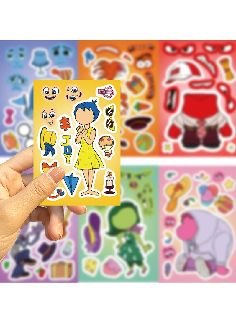 إنسايد أوت 8 أوراق/مجموعة ملصقات من الداخل للخارج مقاومة للماء، ملصقات أحجية اصنع وجهًا بنفسك للأطفال - Image 3