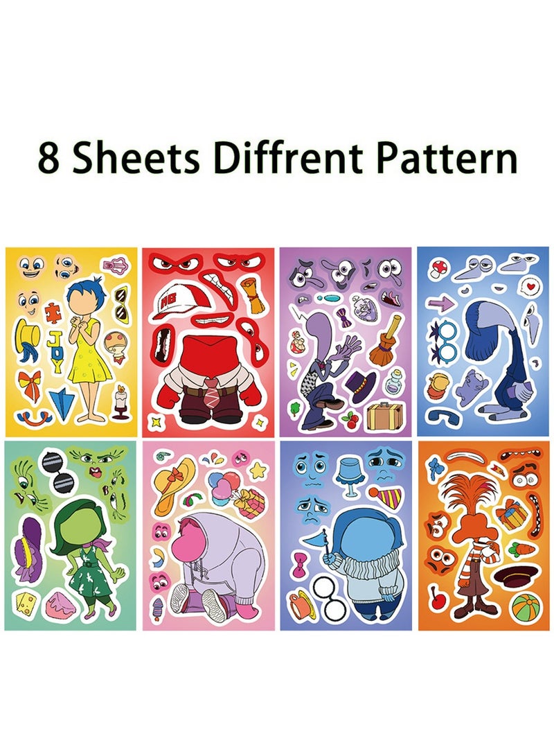 إنسايد أوت 8 أوراق/مجموعة ملصقات من الداخل للخارج مقاومة للماء، ملصقات أحجية اصنع وجهًا بنفسك للأطفال - Image 2