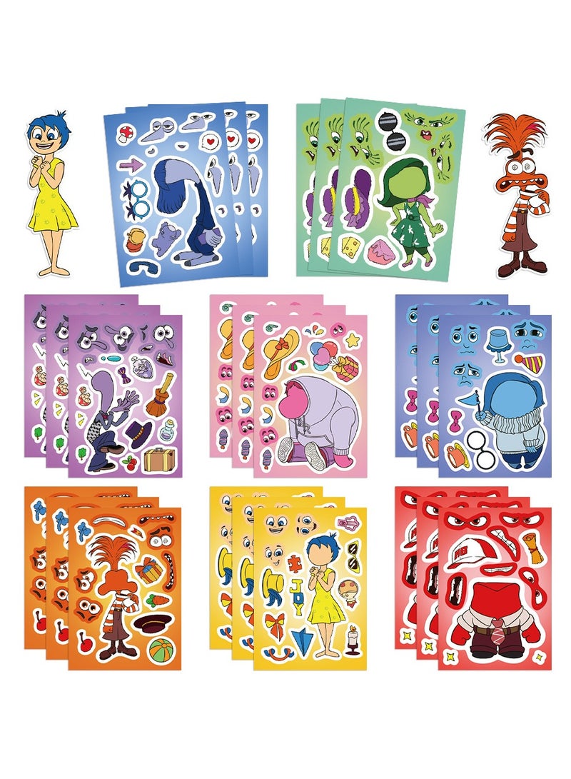 إنسايد أوت 8 أوراق/مجموعة ملصقات من الداخل للخارج مقاومة للماء، ملصقات أحجية اصنع وجهًا بنفسك للأطفال - Image 1