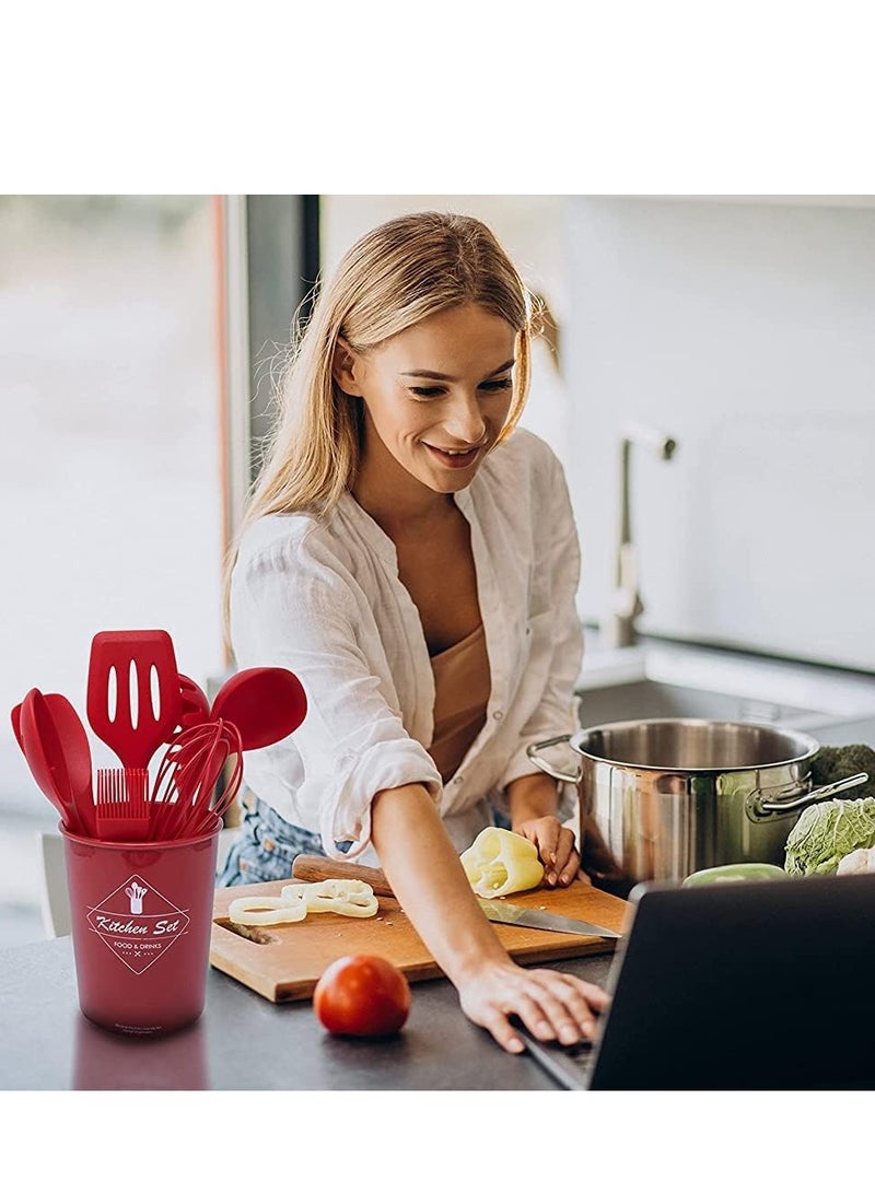 Kitchen set Silicone Cooking Utensils Set, 12 Pieces Food Grade, Heat Resistant Kitchen Utensils Set, Non-Stick Dishwasher Safe, Odourless and Cookware Friendly Utensils Red - Image 5