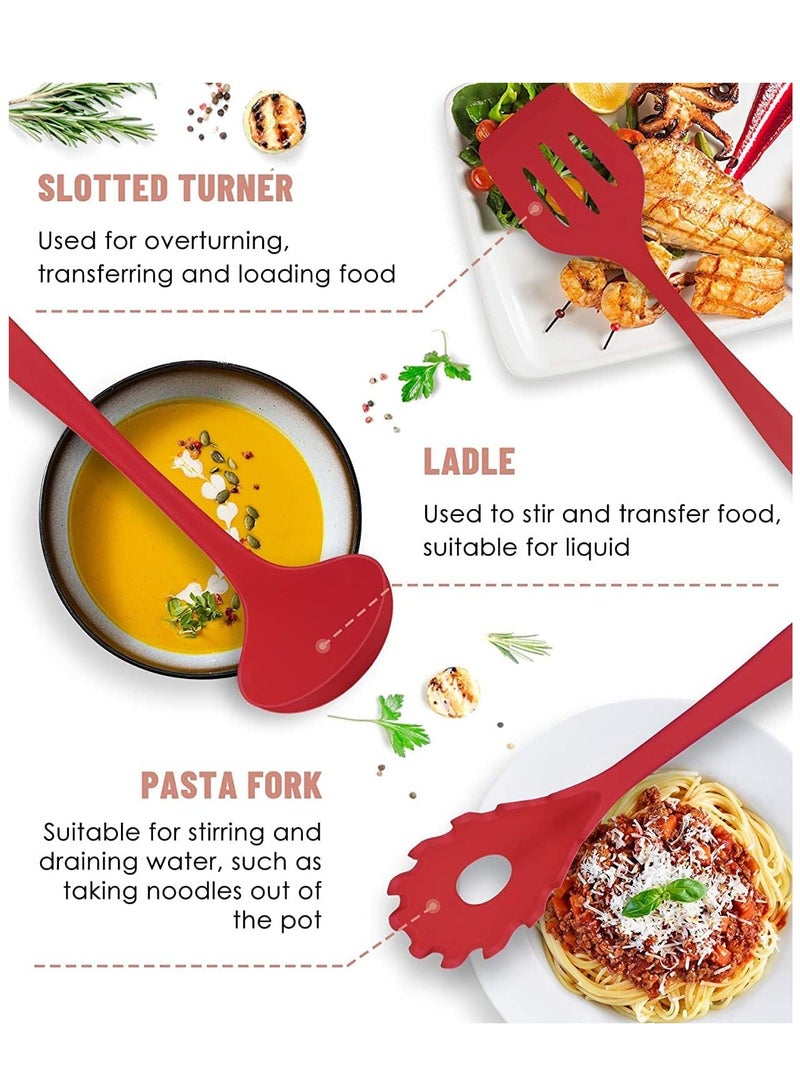 Kitchen set Silicone Cooking Utensils Set, 12 Pieces Food Grade, Heat Resistant Kitchen Utensils Set, Non-Stick Dishwasher Safe, Odourless and Cookware Friendly Utensils Red - Image 3