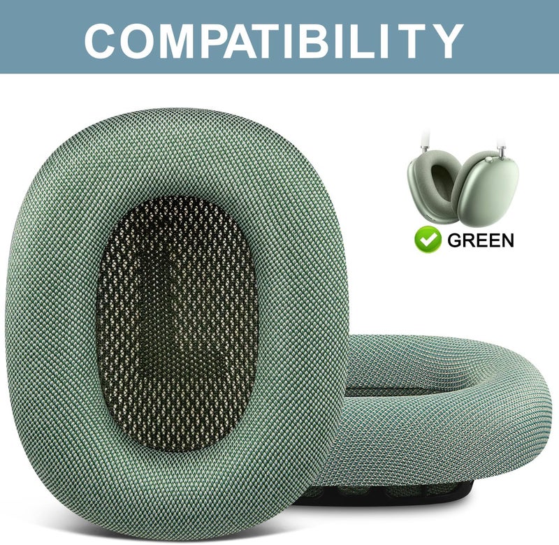 SOPROM Upgraded Ear Pads for AirPods Max 1 & 2 Over-Ear Headphones, Upgraded Earpads Replacement Cushions with Durable Mesh Fabric, Noise Isolation and Stronger Magnet - Green - Image 2