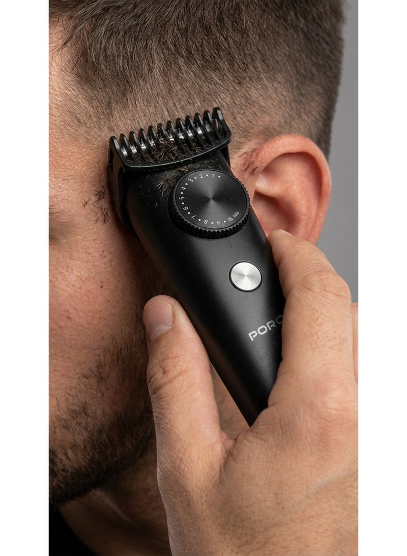 porodo Lifestyle Kron Hair Trimmer / Cordless USB-C Hair Clipper / Adjustable 1-10mm Comb / Travel Lock Design - Black - Image 2