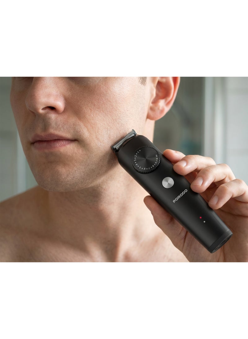 porodo Lifestyle Kron Hair Trimmer / Cordless USB-C Hair Clipper / Adjustable 1-10mm Comb / Travel Lock Design - Black - Image 3