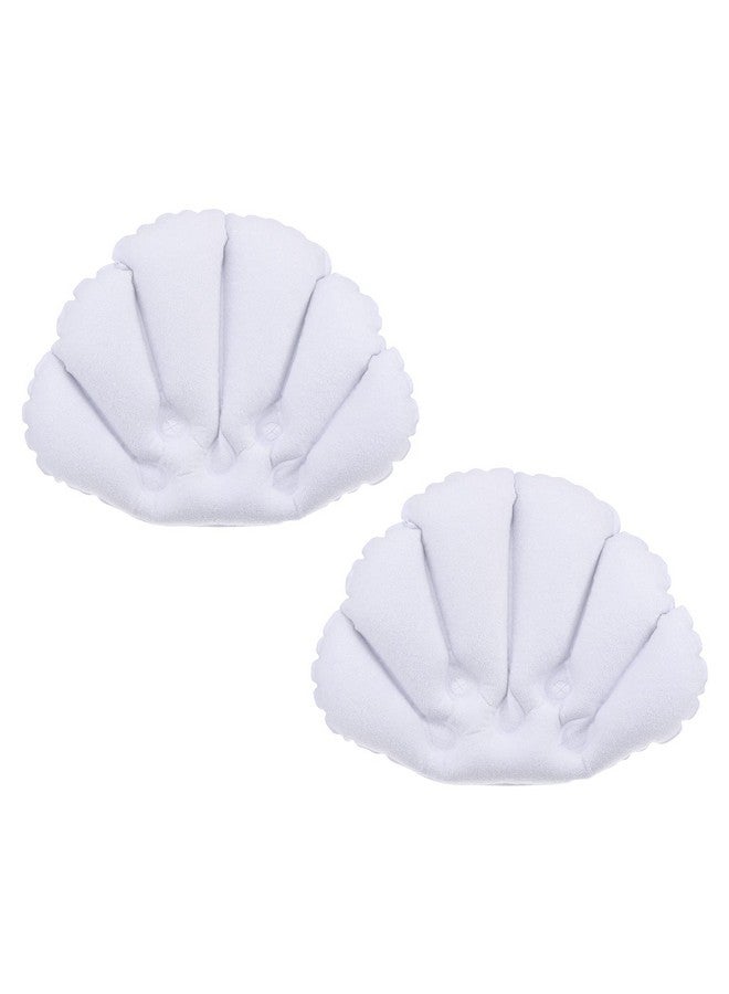 PATIKIL Inflatable Bath Pillow With Suction Cups 2 Pack Terry Cloth Covered Shell Shape Bathtub Spa Pillow Neck Support For Bathtub Hot Tub White - Image 1
