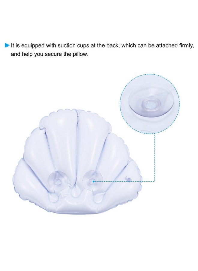 PATIKIL Inflatable Bath Pillow With Suction Cups 2 Pack Terry Cloth Covered Shell Shape Bathtub Spa Pillow Neck Support For Bathtub Hot Tub White - Image 4