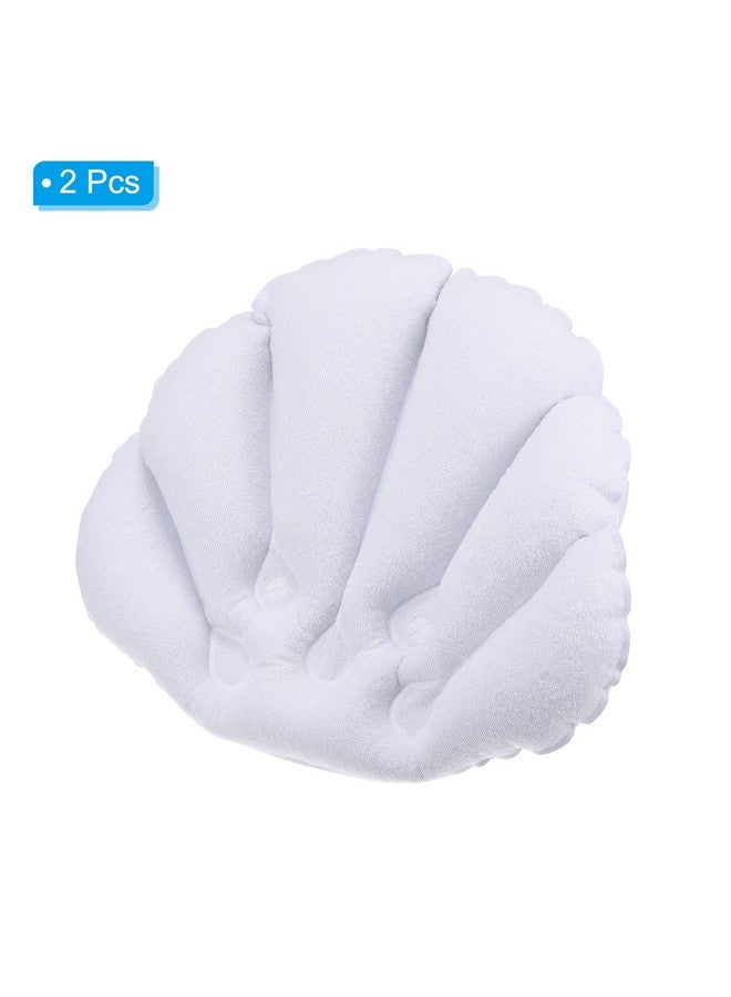 PATIKIL Inflatable Bath Pillow With Suction Cups 2 Pack Terry Cloth Covered Shell Shape Bathtub Spa Pillow Neck Support For Bathtub Hot Tub White - Image 3