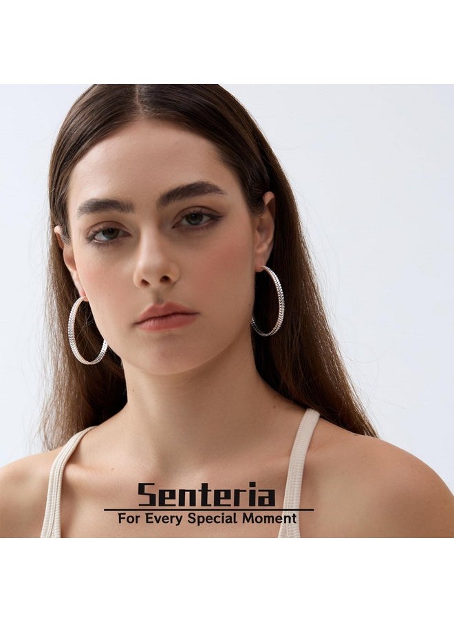 Senteria Large Sterling Silver Hoop Earrings For Women Silver Hoop Earrings Big Silver Hoop Earrings 50Mm  - Image 2
