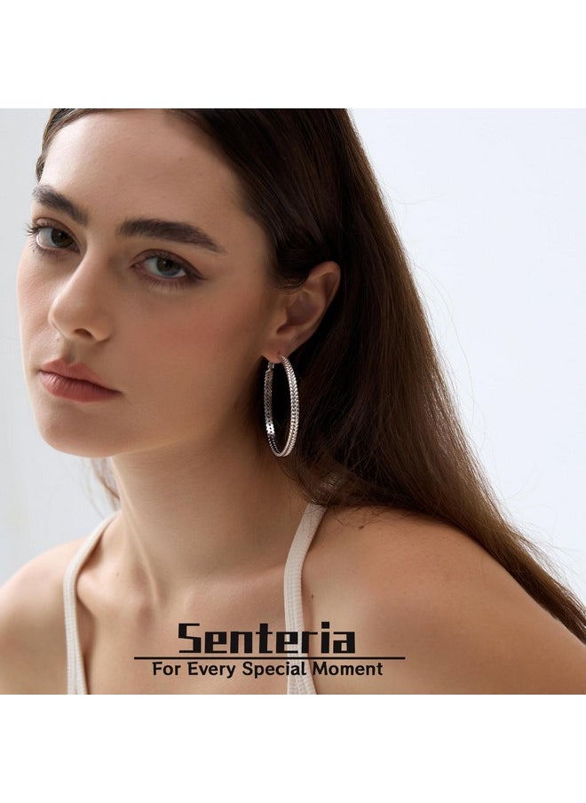 Senteria Large Sterling Silver Hoop Earrings For Women Silver Hoop Earrings Big Silver Hoop Earrings 50Mm  - Image 3