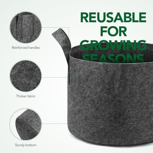 Delxo 12-Pack 10 Gallon Plant Grow Bags Heavy Duty Aeration Fabric Pots Thickened Nonwoven Fabric Pots for Planter, Vegetable, Floral with Handles Grey - Image 3