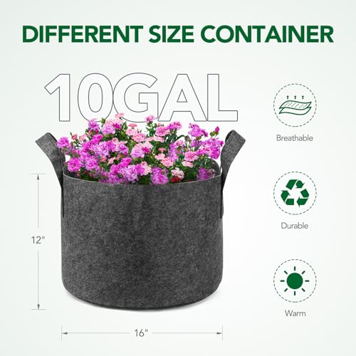 Delxo 12-Pack 10 Gallon Plant Grow Bags Heavy Duty Aeration Fabric Pots Thickened Nonwoven Fabric Pots for Planter, Vegetable, Floral with Handles Grey - Image 2