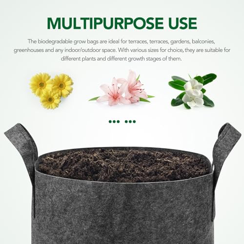 Delxo 12-Pack 10 Gallon Plant Grow Bags Heavy Duty Aeration Fabric Pots Thickened Nonwoven Fabric Pots for Planter, Vegetable, Floral with Handles Grey - Image 5
