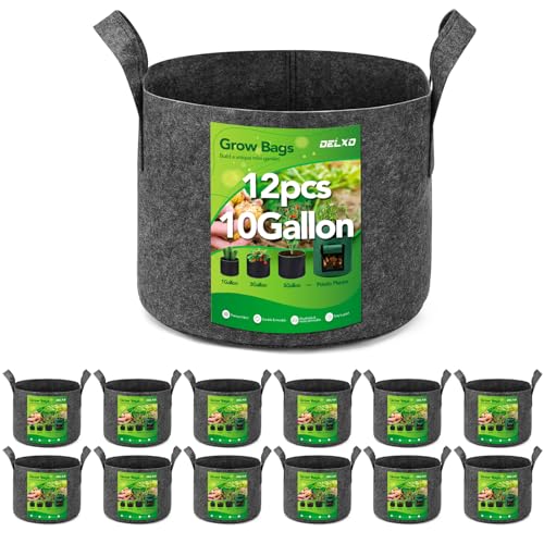 Delxo 12-Pack 10 Gallon Plant Grow Bags Heavy Duty Aeration Fabric Pots Thickened Nonwoven Fabric Pots for Planter, Vegetable, Floral with Handles Grey - Image 1