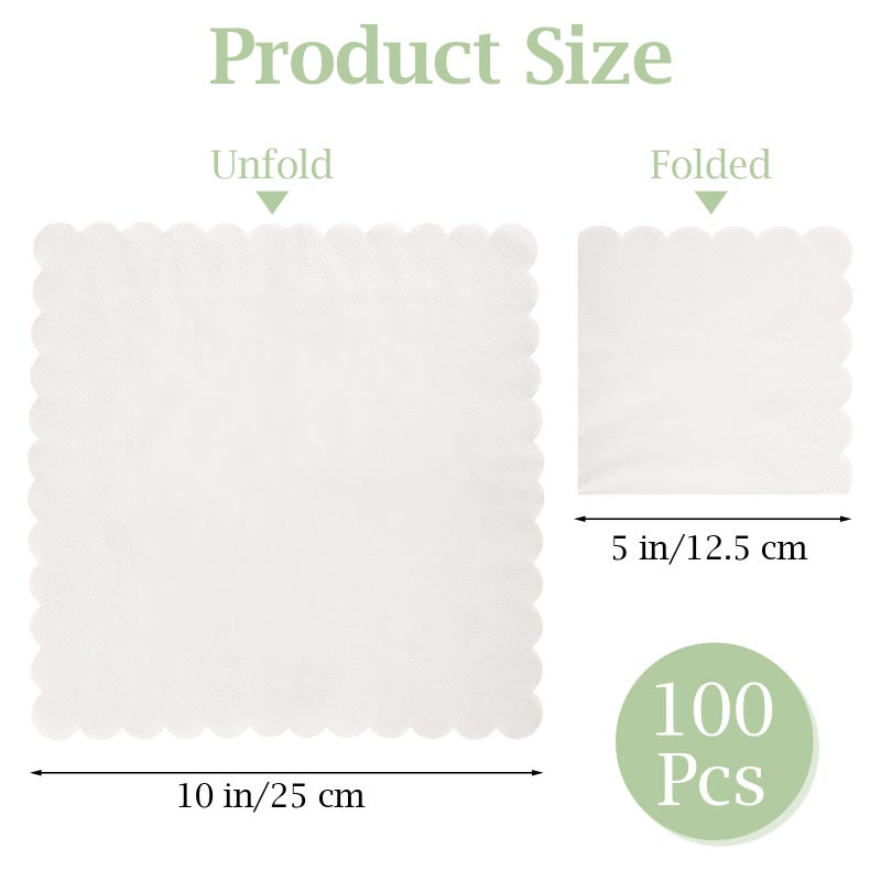 Hoiny 100 Pcs Cocktail Napkins  2-Ply 5 x 5 Inches Disposable Scalloped Napkins  Thick Premium Dessert Napkins for Party  Wedding  Dinner  Birthday  Anniversary  Festival (White) - Image 1