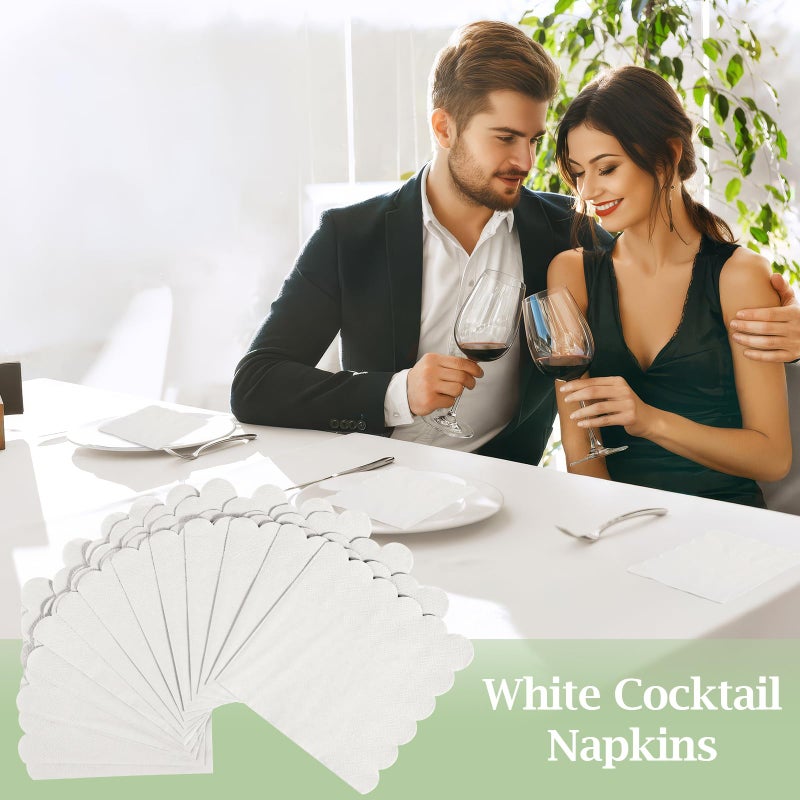 Hoiny 100 Pcs Cocktail Napkins  2-Ply 5 x 5 Inches Disposable Scalloped Napkins  Thick Premium Dessert Napkins for Party  Wedding  Dinner  Birthday  Anniversary  Festival (White) - Image 4