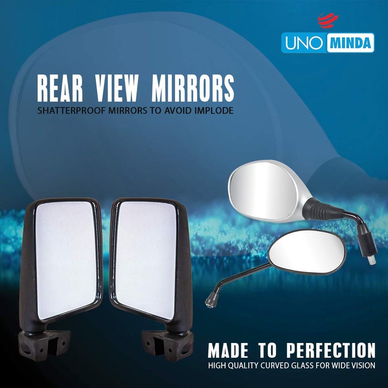 UNO Minda RV-14001R Shatterproof Glass Rear View Mirror (Black)- Right Hand Side for Ashok Leyland Dost - Image 2