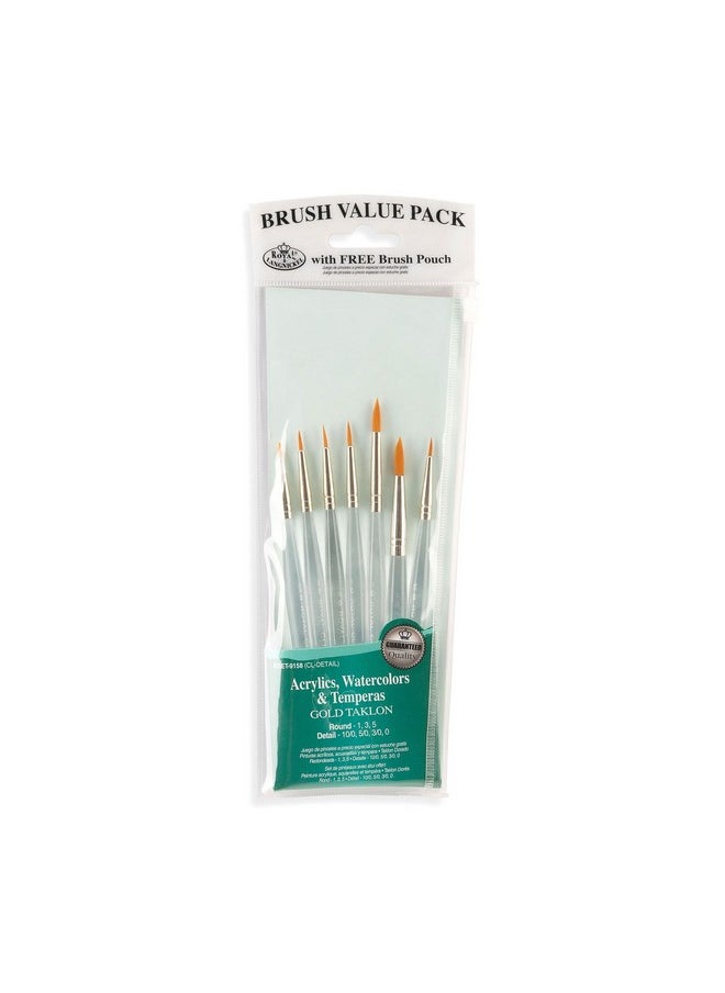 Royal & Langnickel Rset-9158 Royal Zip N' Close Gold Taklon Clear Acrylic Handle Detail Brush Set, 10.5 X 3.9 X 0.5, Multicolor, 7-Piece  - Image 2