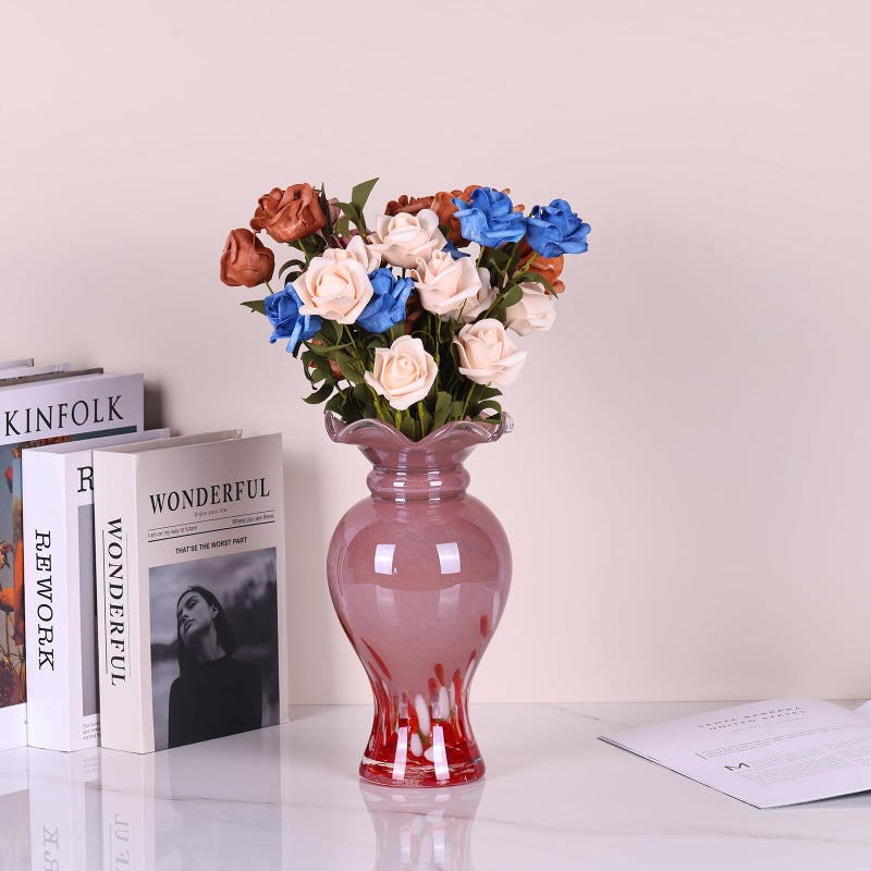 DOVDOV Hand Blown Glass vase, Glass Wide Mouth Decorative vase, Pink vase, Office Table Centerpiece Coffee Table Mantle Wedding enterpiece Decorative vase. - Image 4
