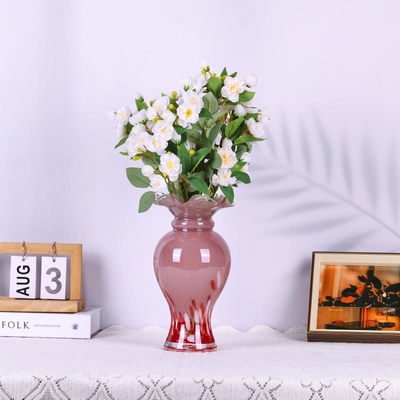 DOVDOV Hand Blown Glass vase, Glass Wide Mouth Decorative vase, Pink vase, Office Table Centerpiece Coffee Table Mantle Wedding enterpiece Decorative vase. - Image 5