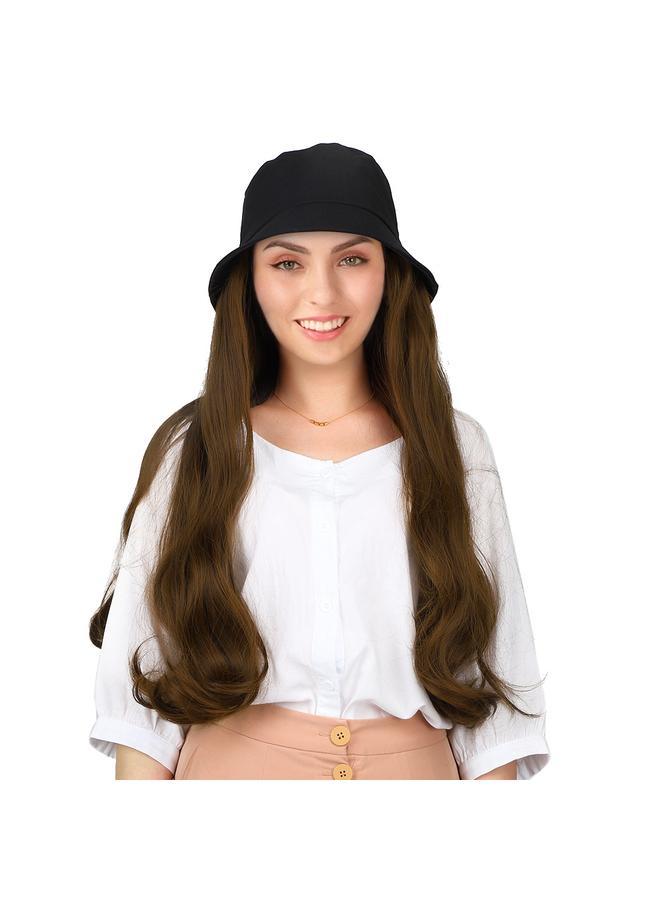 Fashionable Black Bucket Cap Hat Wig Long Curly Hair Extension Outdoor Hairpiece Light Brown  - Image 2