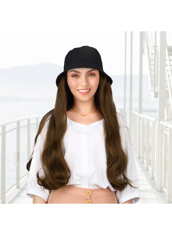 Fashionable Black Bucket Cap Hat Wig Long Curly Hair Extension Outdoor Hairpiece Light Brown  - Image 5
