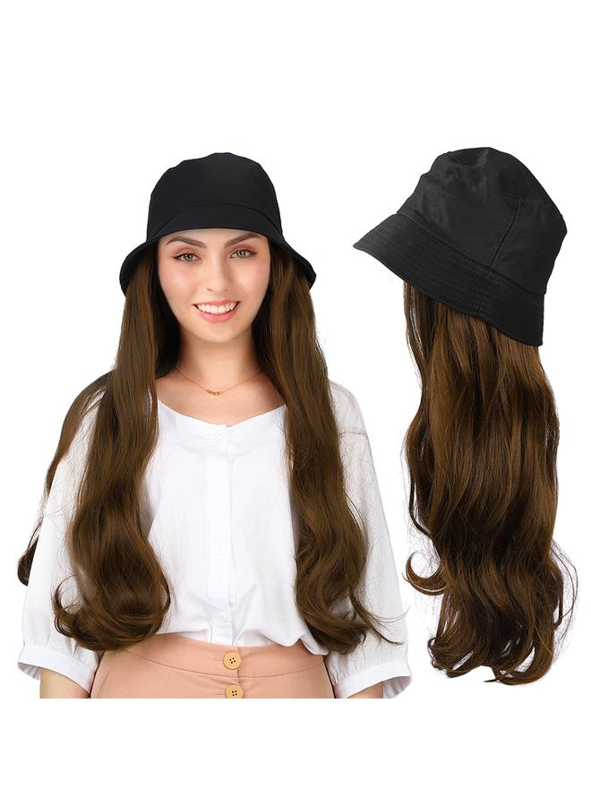 Fashionable Black Bucket Cap Hat Wig Long Curly Hair Extension Outdoor Hairpiece Light Brown  - Image 3