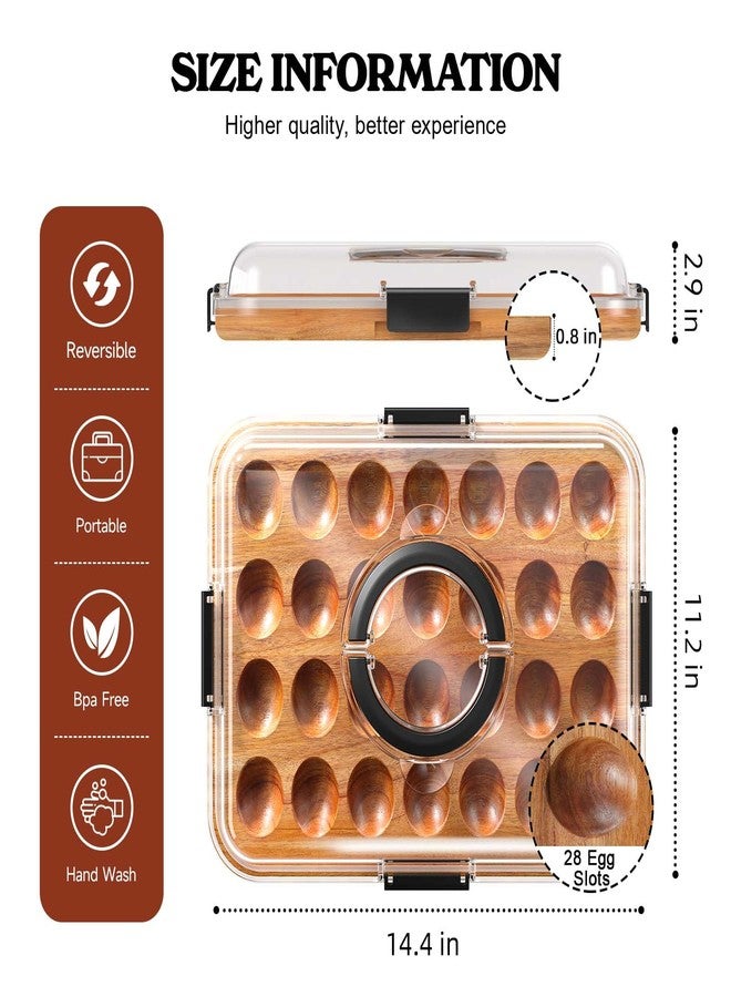 Renmxj Deviled Egg Containers with Lid Easter Gifts Set (28 Eggs), 2026 Upgraded Acacia Wooden Deviled Egg Tray Platter for Party, Home Kitchen Gift for Women, The Lid is Dishwasher Safe (Black) - Image 2