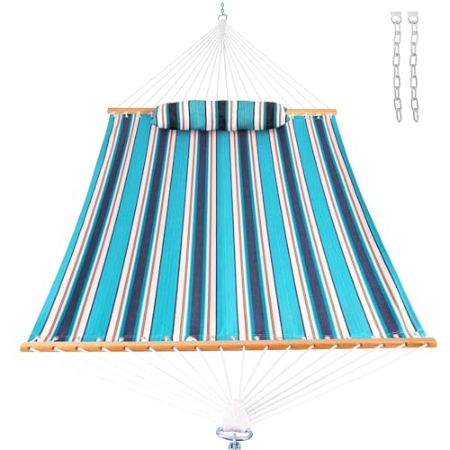 Lazy Daze 12 FT Sunbrella Fabric Hammock not Fading with Spreader Bars and Free Pillow Fits for Two Persons All Weather and Fade Resistant for Patio Yard 450 lbs Weight Capacity Token Surfside