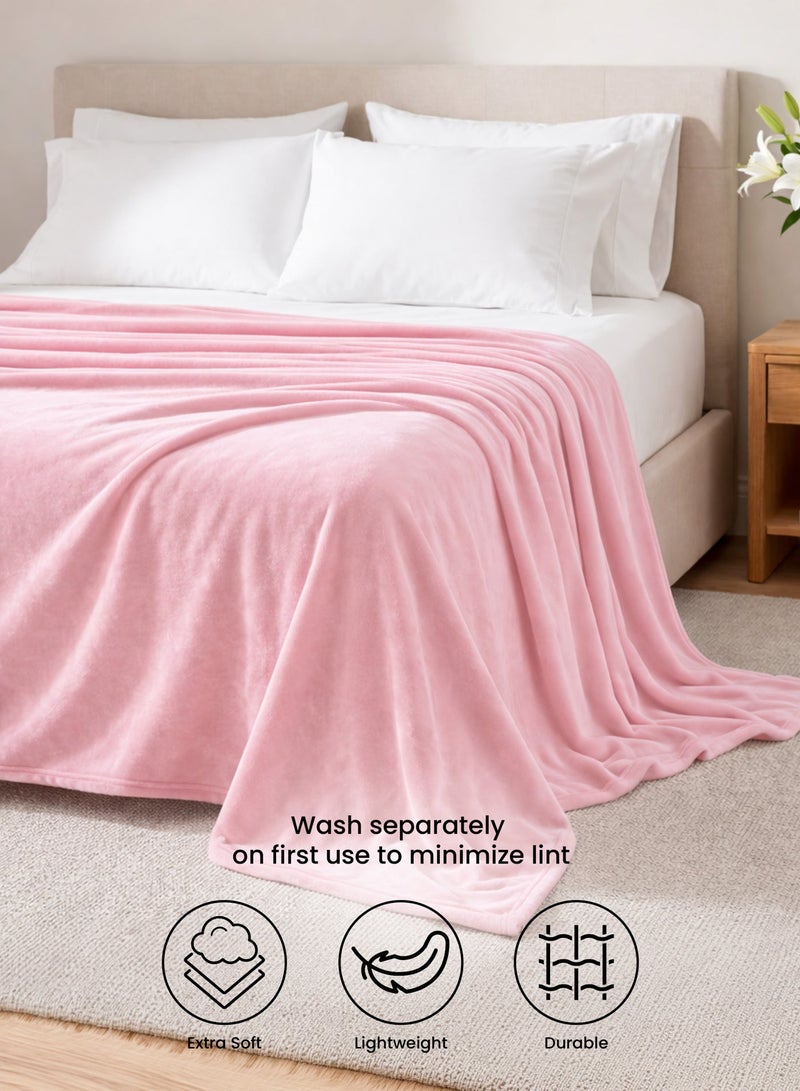 بارا جون بطانية فليس فلانيل سادة مزدوجة – بطانية سرير مزدوجة ناعمة للغاية من البوليستر قابلة للغسل في الغسالة - Image 1