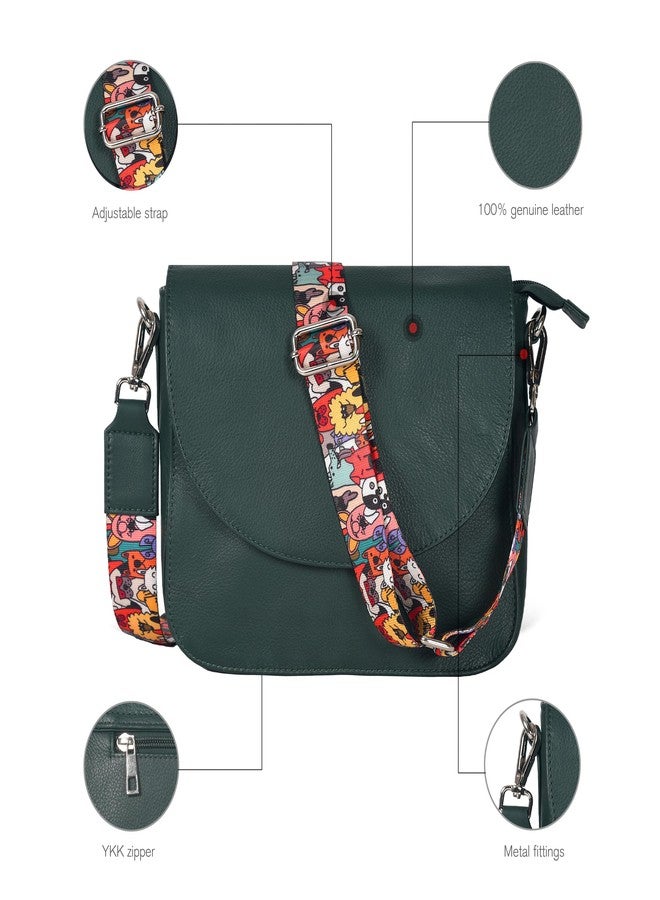 Ozora Genuine Leather Shoulder Crossbody Purse For Women with Adjustable Strap, Mobile Pocket & Outside & Inside Zipper, Green Ndm W3, Medium, Sophia - Image 3