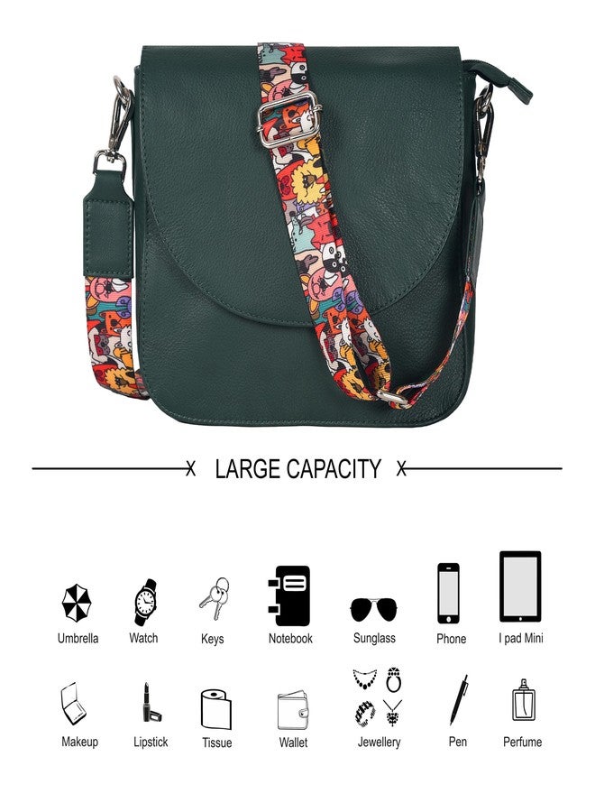 Ozora Genuine Leather Shoulder Crossbody Purse For Women with Adjustable Strap, Mobile Pocket & Outside & Inside Zipper, Green Ndm W3, Medium, Sophia - Image 5