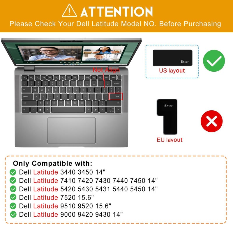 CaseBuy Keyboard Cover for Dell Latitude 3440 3450 5450 5440 5420 5430 5431 14", Latitude 7410 7420 7430 7440 7450 9420 9430 14", Latitude 16" 7650 7640, Latitude 9510 9520 7520 15.6" 2024-2022 Laptop -Black - Image 2