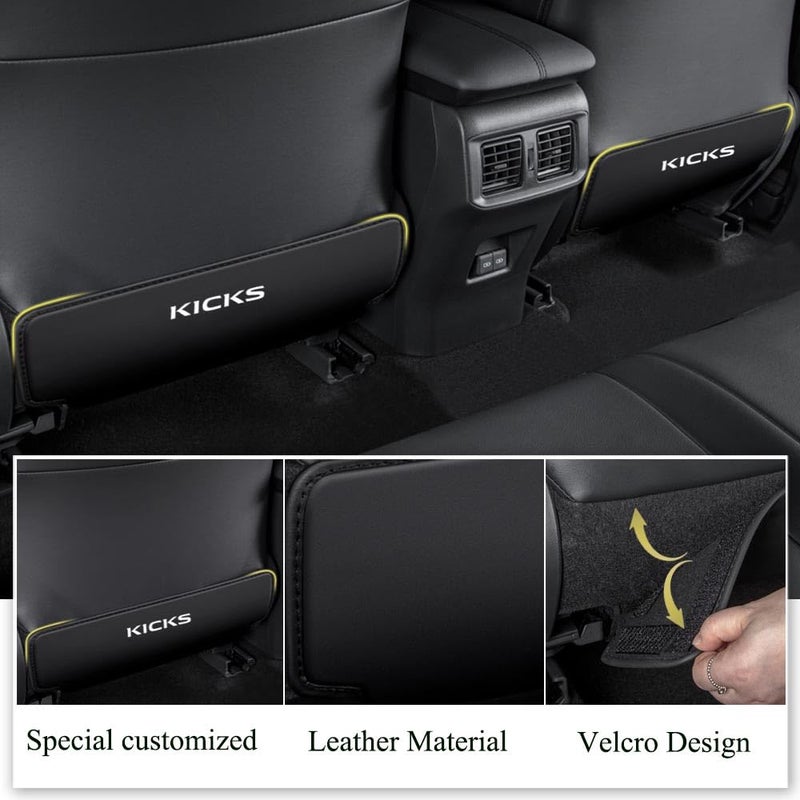 XITER 2Pcs Leather Car Seat Back Protectors Kids Kick Mats Waterproof Backseat Covers for Nissan Kicks 2018-2025 Interior Accessories (Black) - Image 3