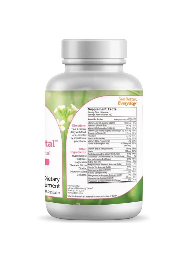 Zahler - Total One Prenatal Once Daily Prenatal Vitamins Certified Kosher 120 Capsules - Image 1