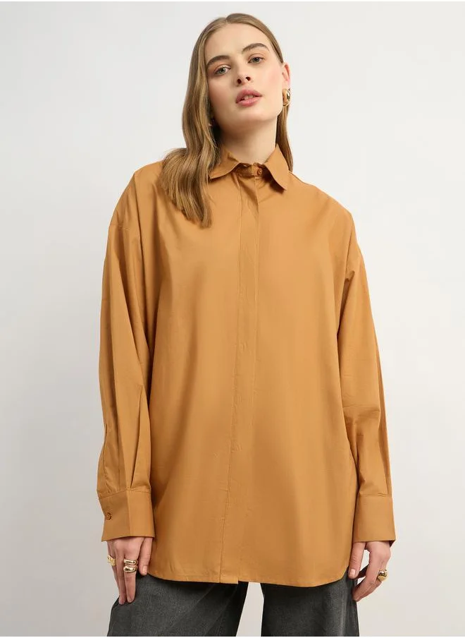 Styli Oversized Spread Collar Shirt