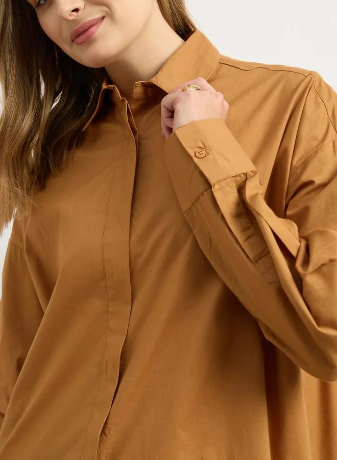 Styli Oversized Spread Collar Shirt