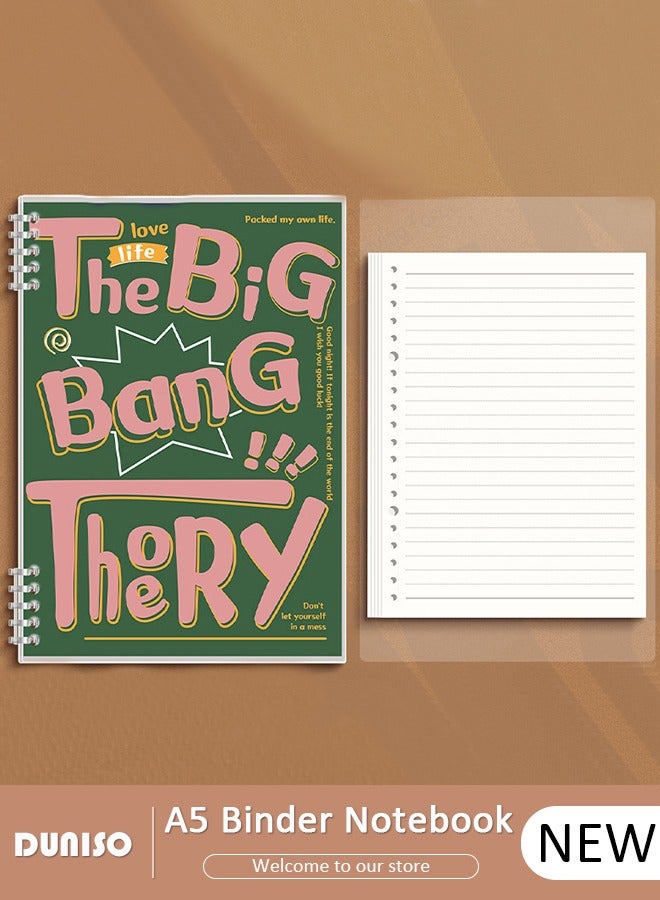 DUNISO A5 60 Pages Loose Leaf Notebook with Waterproof Case Simple Student Loose Leaf Paper Diary Round Hole Removable Loose-Leaf Notebook Business Notebook for Student Office Writing - Image 1