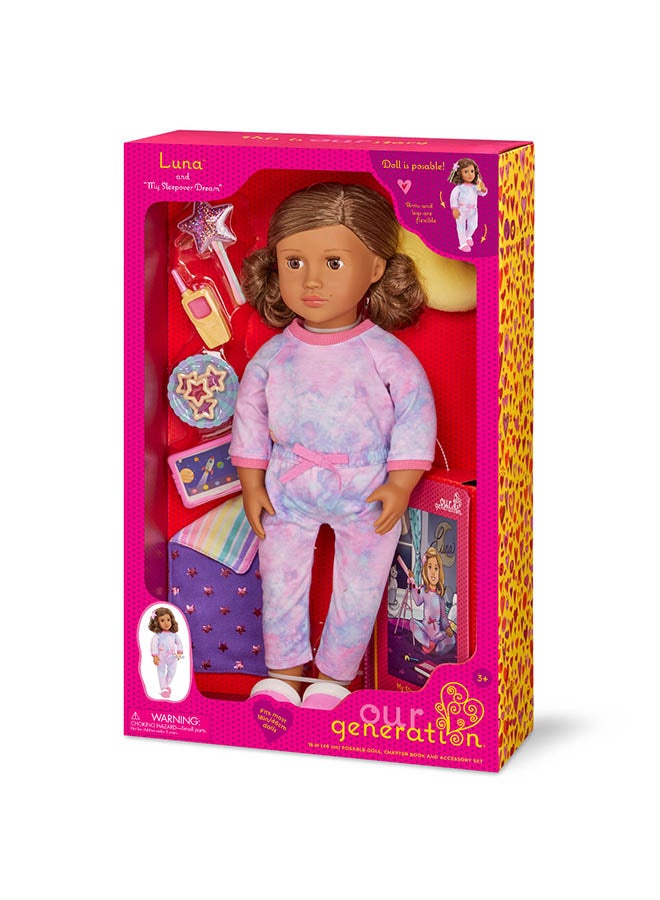 Our Generation Fashionable 18-inch Deluxe Pajama Girl Doll with Book and Accessories, Gifting Toys, Age 6+ years, Character-Luna - Image 1