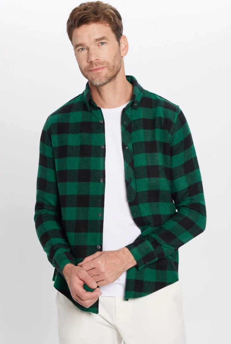 Tudors Men's Slim Fit Slim Fit Lumberjack Button-down Collar Checkered Winter Shirt