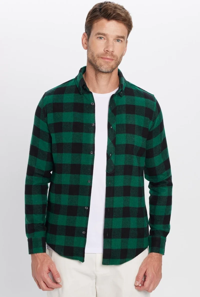 Tudors Men's Slim Fit Slim Fit Lumberjack Button-down Collar Checkered Winter Shirt