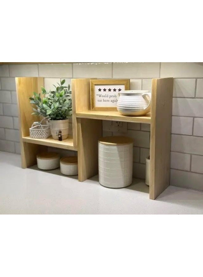 رف منظم للمطبخ قابل للتعديل من الخشب رف متعدد الأغراض على شكل حرف H للبرطمانات والأكواب وركن القهوة - تخزين موفر للمساحة - Image 4