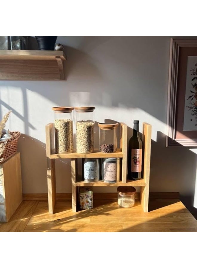 رف منظم للمطبخ قابل للتعديل من الخشب رف متعدد الأغراض على شكل حرف H للبرطمانات والأكواب وركن القهوة - تخزين موفر للمساحة - Image 3